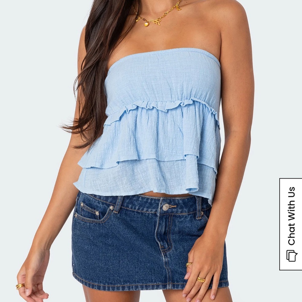 Edikted Light Blue Ruffle Tube Top - Picture 2 of 3